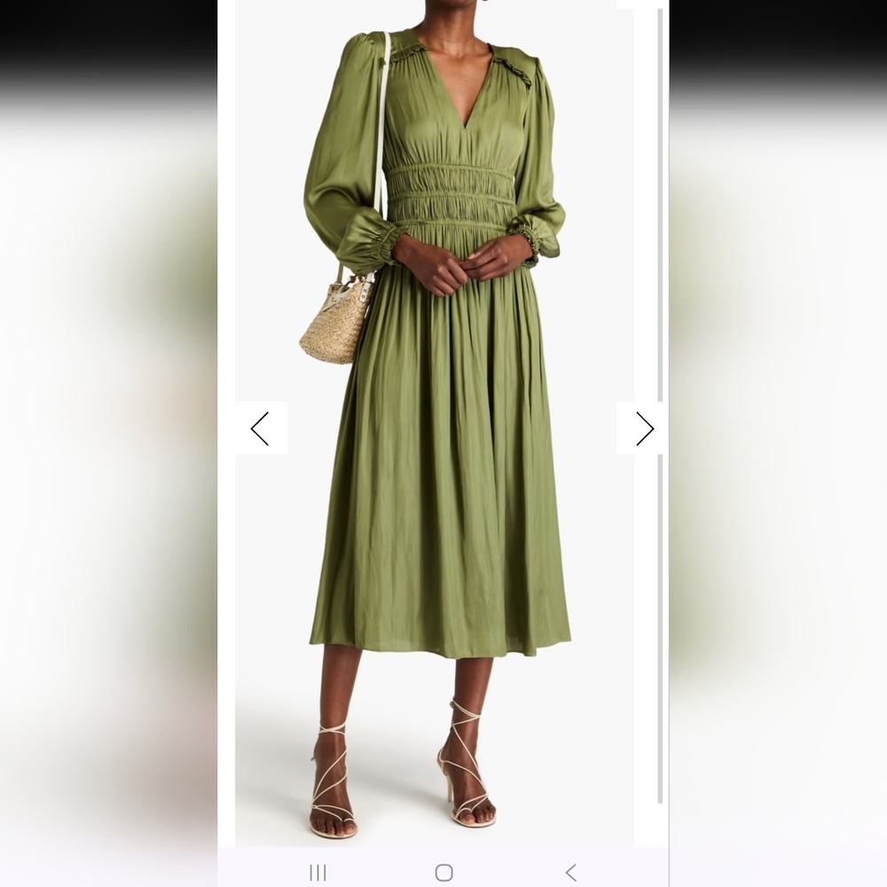 Maje Shirred Satin Midi Dress